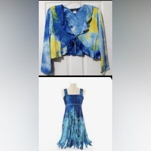 Pyramid Collection Fairy Pleated Ruffle Dress And Tie-Dyed Shrug, 1X